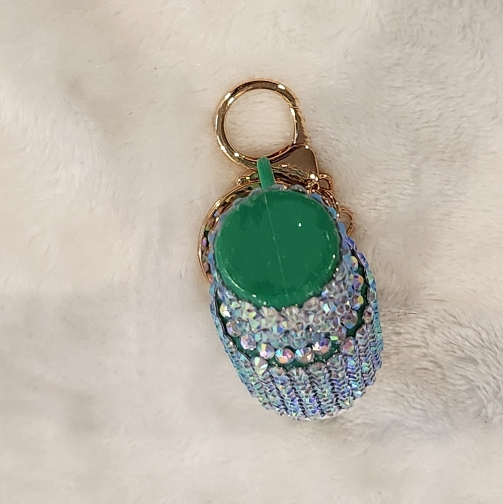 Green Rhinestone Tumbler Keychain Bag Charm - Picture 5 of 6